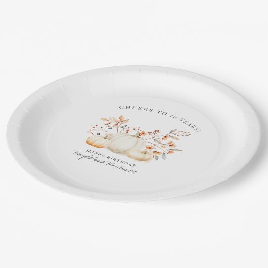 Assiettes En Carton 19e anniversaire Blanc Citrouille automne Leaves p (Angle)