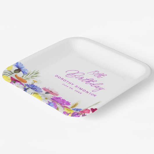 Assiettes En Carton 19e anniversaire fête violet Fleur sauvage personn (Angulaire)