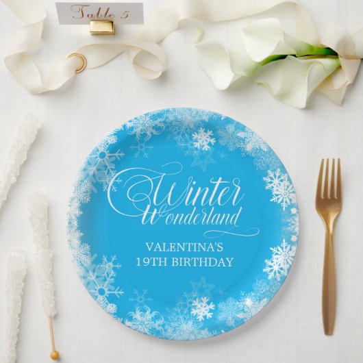Assiettes En Carton 19e anniversaire hiver Wonderland Snowflake bleu (Mariage)