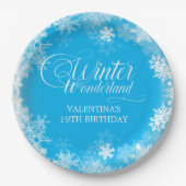 Assiettes En Carton 19e anniversaire hiver Wonderland Snowflake bleu (Devant)