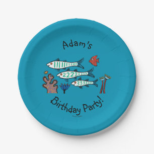 Assiettes En Carton 1, 2, 3 poissons avec de petits poissons et corail