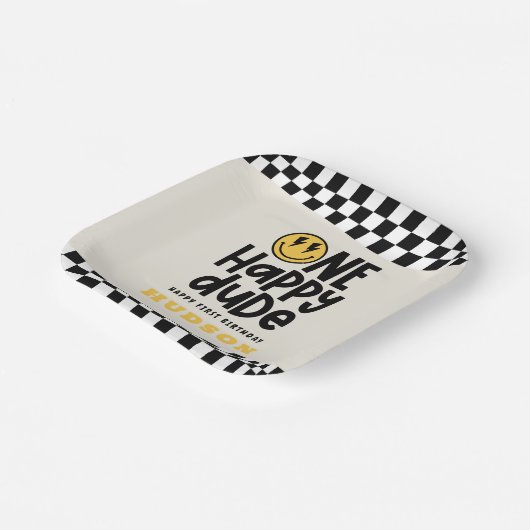 Assiettes En Carton 1anniversaire sourire visage rétro noir blanc supe (Angulaire)