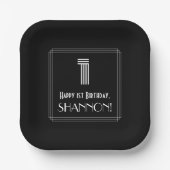 Assiettes En Carton 1er anniversaire — Art Déco Inspiré Look "1" + Nom (Recto)