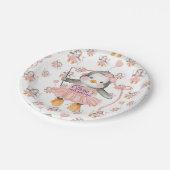 Assiettes En Carton 1er anniversaire Ballerina Penguin rose (Angle)