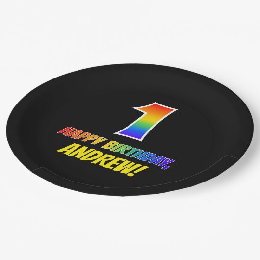 Assiettes En Carton 1er anniversaire : Bold, amusant, simple, arc-en-c (Angle)