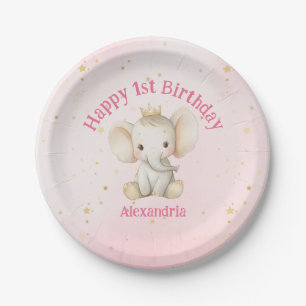 Assiettes En Carton 1er anniversaire de bébé éléphant princesse person