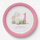 Assiettes En Carton 1er anniversaire de la fille Lapin Rose (Devant)