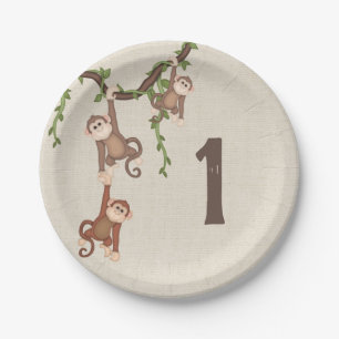 Assiettes En Carton 1er Anniversaire des singes à pendre