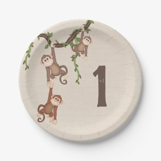 Assiettes En Carton 1er Anniversaire des singes à pendre (Devant)