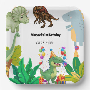Assiettes En Carton 1er anniversaire Dinosaure Garçon minimaliste