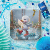 Assiettes En Carton 1er anniversaire Duck Dancing In the Rain Puddle (Fête)