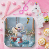 Assiettes En Carton 1er anniversaire Duck Dancing In the Rain Puddle (Fête)