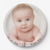 Assiettes En Carton 1er anniversaire fête bébé photo date âge (Devant)