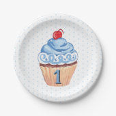 Assiettes En Carton 1er anniversaire fête Cupcake Boys Blue (Devant)