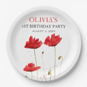 Assiettes En Carton 1er Anniversaire Fête Poppies Bébé Fille