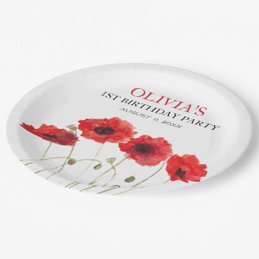 Assiettes En Carton 1er Anniversaire Fête Poppies Bébé Fille (Angle)