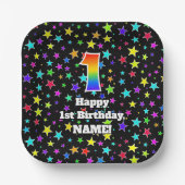 Assiettes En Carton 1er anniversaire : Fun Stars Motif et Rainbow "1" (Recto)