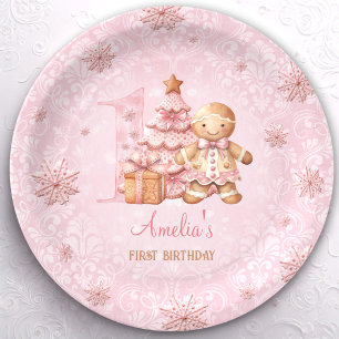 Assiettes En Carton 1er anniversaire Gingerbread Man Girl Pink Noël