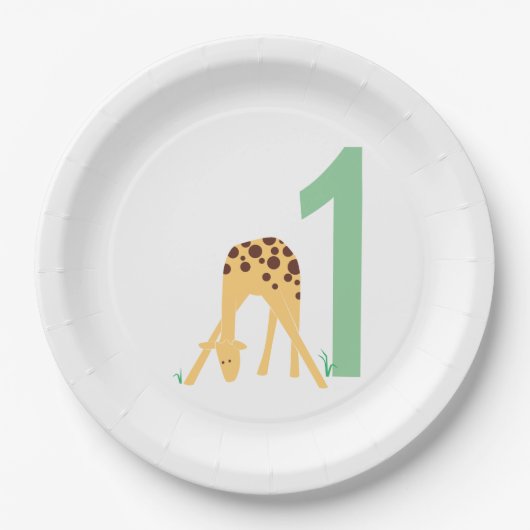 Assiettes En Carton 1er anniversaire Giraffe Jaune Moderne (Devant)
