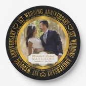 Assiettes En Carton 1er anniversaire Mariage photo noir | Tonton or (Devant)