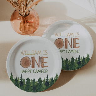 Assiettes En Carton 1er Anniversaire Nom aquarelle Un joyeux Camper 