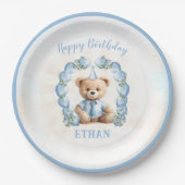 Assiettes En Carton 1er Anniversaire Ours Bleu Balloon Plaques Papier (Devant)