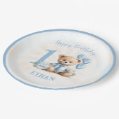 Assiettes En Carton 1er Anniversaire Ours Bleu Plaques en papier (Angle)
