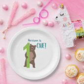 Assiettes En Carton 1er anniversaire Ours Brown minimal moderne (Fête)