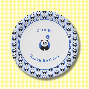 Assiettes En Carton 1er anniversaire panda bleu motif