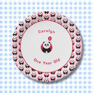 Assiettes En Carton 1er anniversaire panda rouge motif