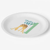 Assiettes En Carton 1er anniversaire personnalisé Giraffe jaune modern (Angle)