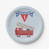 Assiettes En Carton 1er anniversaire petit-fils, camion à feu (Devant)