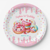 Assiettes En Carton 1er Anniversaire Sweet One mignonne Donut Rose Gir (Devant)