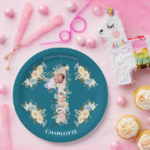 Assiettes En Carton 1er anniversaire Turquoise photo Collage bleu jaun (Fête)