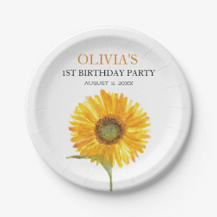 Assiettes En Carton 1ère fête d'anniversaire Sunflower Baby Girl