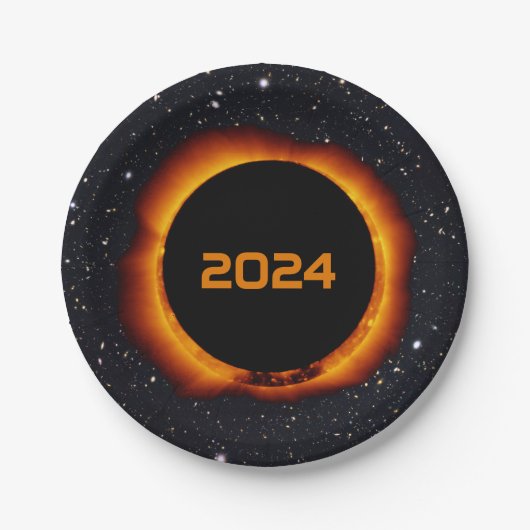 Assiettes En Carton 2024 Éclipse solaire totale Date Ciel étoilé (Devant)