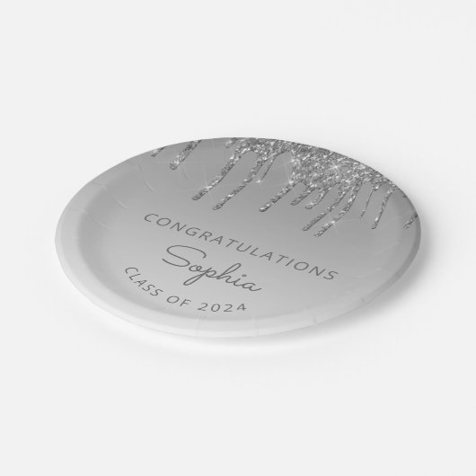 Assiettes En Carton 2024 Parties scintillant d'argent personnalisée (Angle)