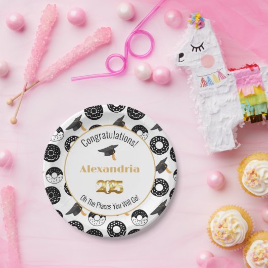 Assiettes En Carton 2025 Donuts and Degrees Modern Black and White (Fête)
