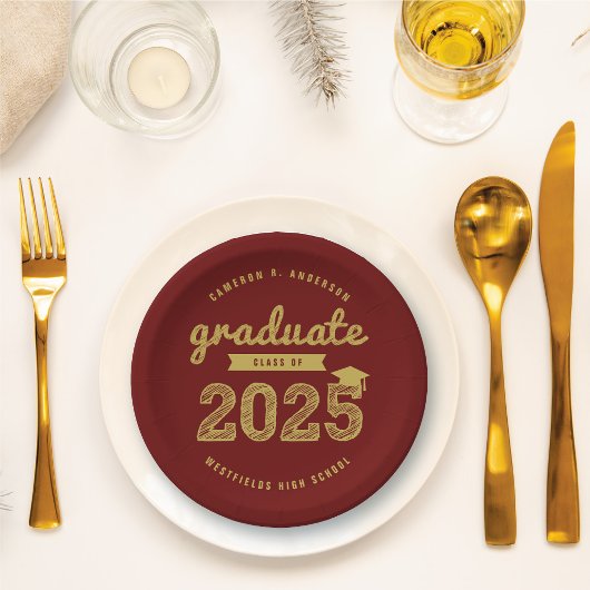 Assiettes En Carton 2025 Gold Bold Sketch Typographie Graduation Party