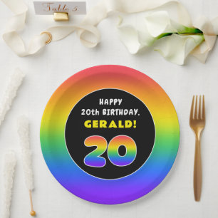 Assiettes En Carton 20e anniversaire : Arc-en-ciel coloré # 20, Nom pe