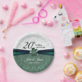 Assiettes En Carton 20e anniversaire d'Emerald Mariage damassé (Fête)