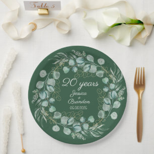 Assiettes En Carton 20e anniversaire du Mariage émeraude d'Eucalyptus