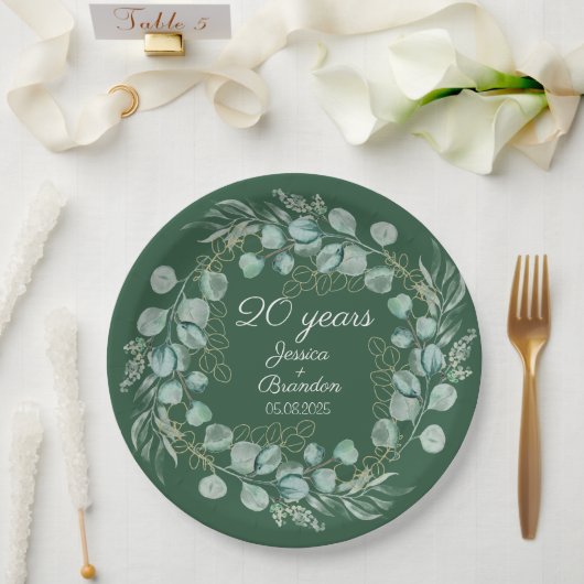 Assiettes En Carton 20e anniversaire du Mariage émeraude d'Eucalyptus (Mariage)
