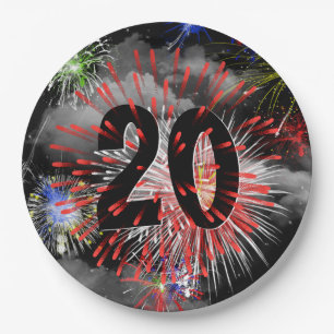 Assiettes En Carton 20e anniversaire Feu d'artifice dans les nuages Pl