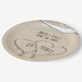 Assiettes En Carton 20e Anniversaire Plage Coeurs Plaque en papier (Angle)