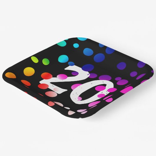 Assiettes En Carton 20e anniversaire Points Arc-en-ciel sur Plaques en (Angulaire)