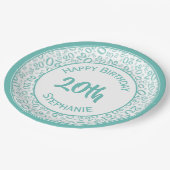 Assiettes En Carton 20e anniversaire Random Numéro Motif 20 Turquoise/ (Angle)