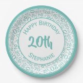 Assiettes En Carton 20e anniversaire Random Numéro Motif 20 Turquoise/ (Devant)