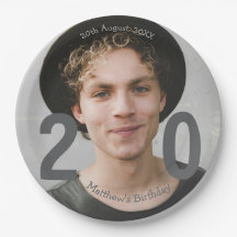 20th birthday add name photo date man blue white s