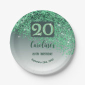 Assiettes En Carton 20th Birthday Party Sparkle Green Glitter (Devant)